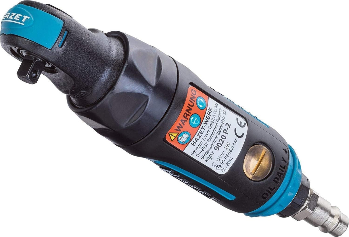 Hazet mini destornillador de carraca 9020P-2, diseño corto, 250 rpm, baja vibración, accionamiento cuadrado de 6,3 mm (1/4 pulgada), para reapriete manual con pares 60 Nm