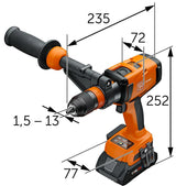 FEIN Taladro atornillador percutor ASCM 18 QMP AS, 4 vel., motor sin escobillas y interfaz QuickIN, Roscar hasta M14 y taladrar con sierra de corona de metal duro hasta 80 mm, sin batería y cargador