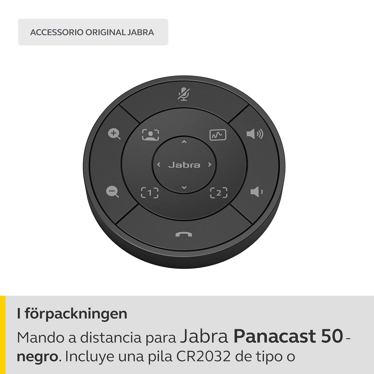Jabra PanaCast 50 Mando a distancia, Mando a distancia para Barra de vídeo PanaCast 50, Mando a distancia para un control fácil en la sala, Ajuste de volumen, Negro