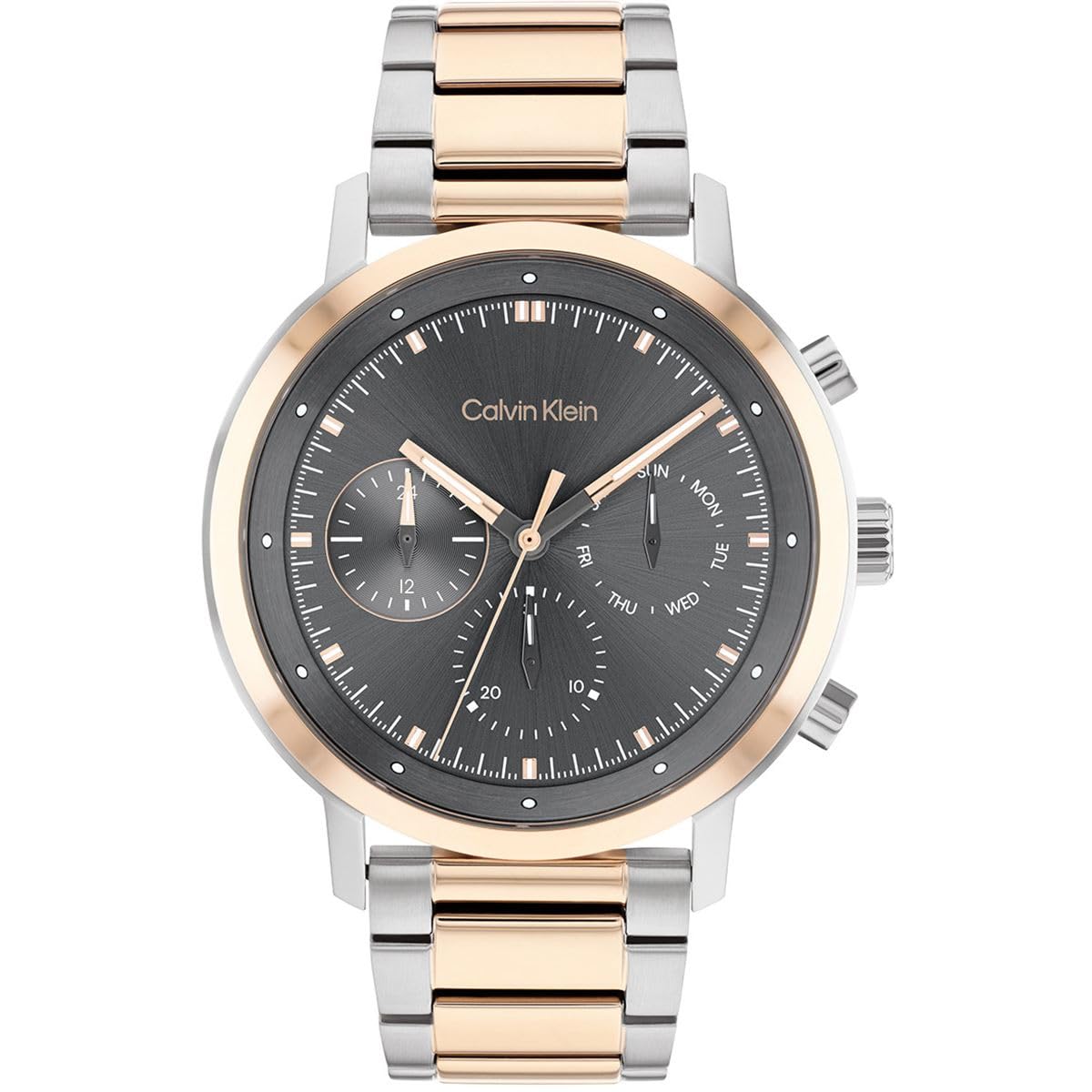 Calvin Klein Reloj Analógico de Cuarzo Multifunción para Hombre Colección Gauge con Correa de Acero Inoxidable Bicolor - 25200064