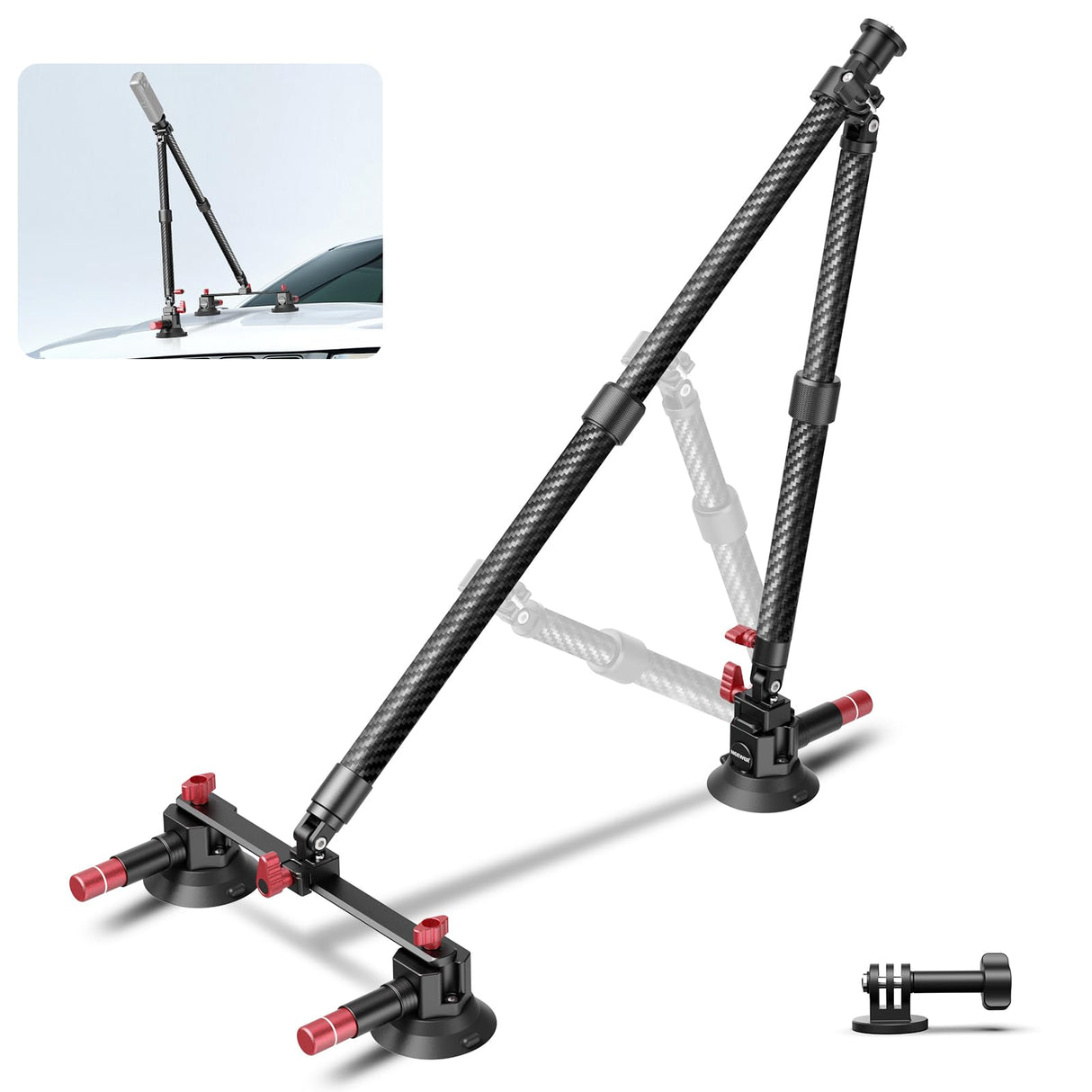 NEEWER Kit de Montaje de Coche con Triple Ventosa, Cámara Soporte de Fibra de Carbono con Adaptador Cámara Acción, Raíl NATO y Mástil de Extensión de 60cm Compatible con GoPro Insta360, MAX 1kg,CA136