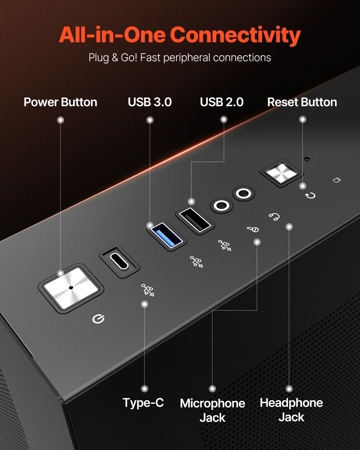 VEVOR Caja para PC Torre Media Doble Cámara con Panel de Vidrio Templado Filtro Magnético Antipolvo Gestión de Cables para GPU hasta 410 mm de Longitud Compatible con ATX/M-ATX/ITX, Sin Ventilador