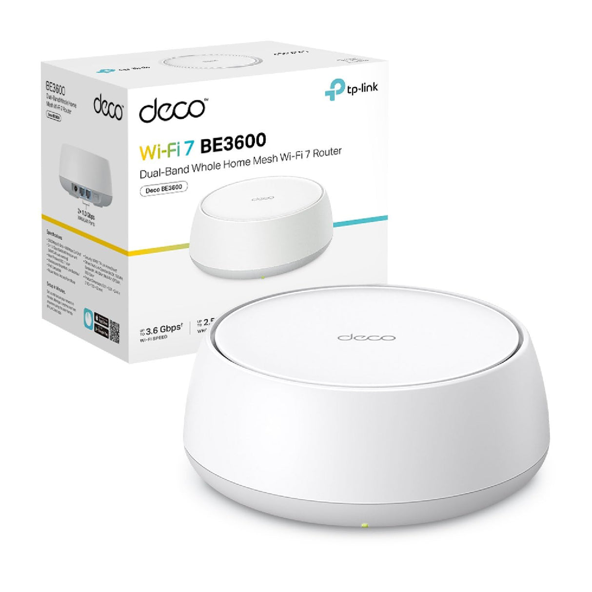 TP-Link Deco BE3600 (1-Pack) – WiFi 7 Mesh tribanda hasta 6.6 Gbps, 2 × Puerto 1G, Ideal para casa Grande, Streaming 8K, Juegos y Red Estable con AI Mesh