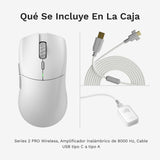 Glorious Gaming Series 2 Pro Ratón Gaming inalámbrico - Compacto, superligero 55 g, sondeo de 8K, Sensor de 26K, switches ópticos, e-Sports, PC Gaming, Agarre de Garra, Juegos FPS - Blanco