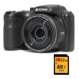 KODAK Pixpro Astro Zoom AZ255 + Tarjeta de Memoria SD de 32 GB – Cámara de Puente Digital de 16 MP, Zoom 25X, Video HD 1080p, Gran Angular de 24 mm, Pantalla LCD 3, Pila AA – Negro