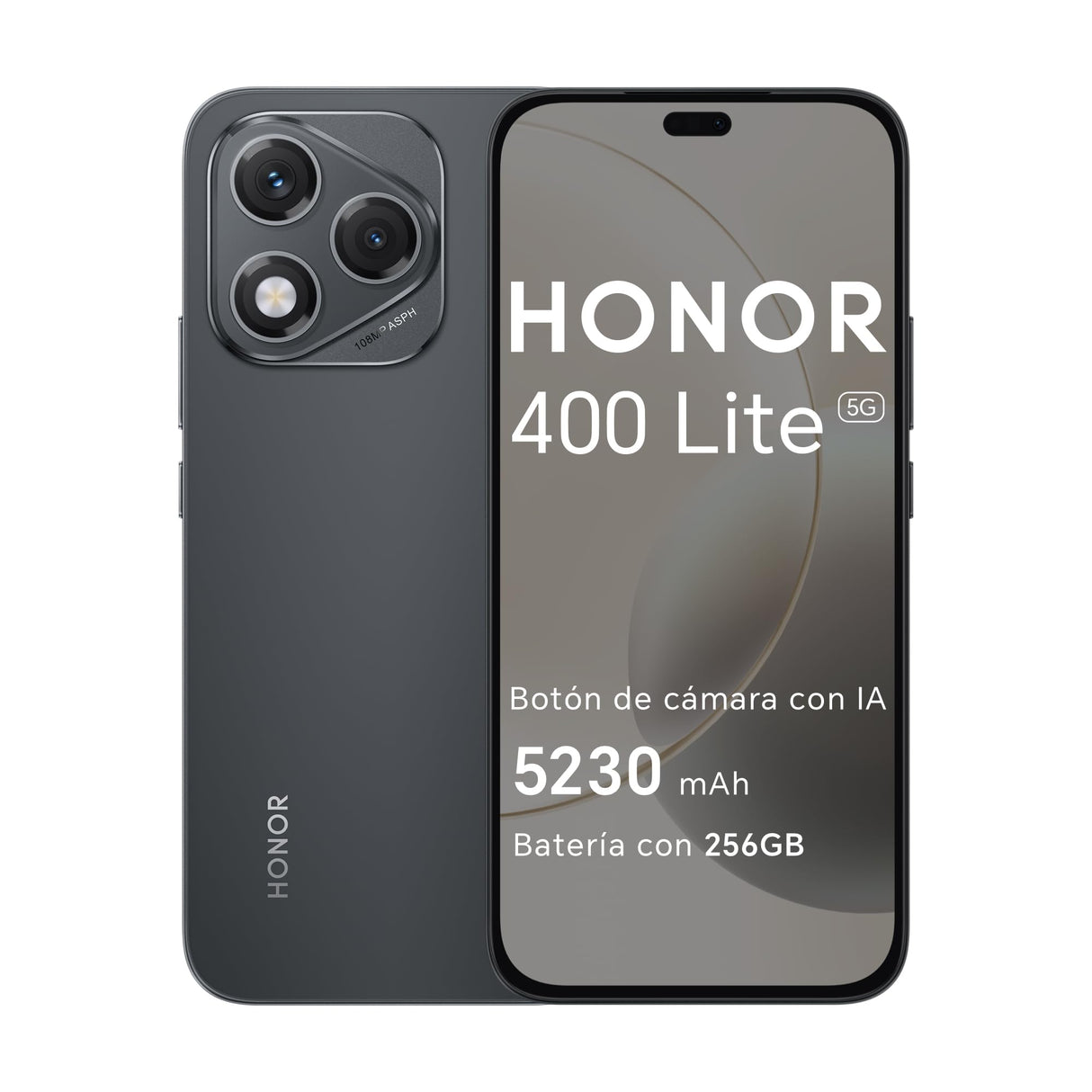 HONOR 400 Lite 5G - Smartphone de 8GB+256GB, Dual SIM NFC, 108MP con Botón con IA, 6.7'', Pantalla AMOLED con protección de la Vista, Batería de 5230mAh, IP65&SGS, MagicOS 9.0, Velvet Black