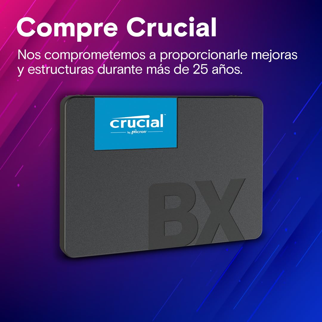 Crucial BX500 SATA SSD 2TB Interno 2.5", hasta 540MB/s, Compatible con Ordenador Portátil y de Sobremesa (PC), 3D NAND, Aceleración de Escritura dinámica - CT2000BX500SSD101