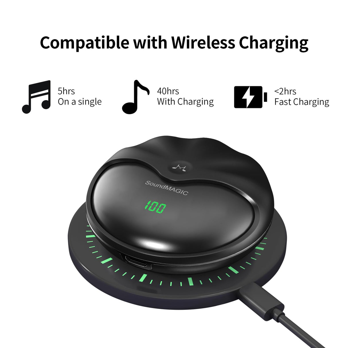 SoundMAGIC TWS50 G2 - Auriculares Bluetooth verdaderamente inalámbricos intrauditivos, Sonido HiFi estéreo, con Estuche de Carga portátil, Resistencia al Agua IPX6, Control táctil, Color Negro