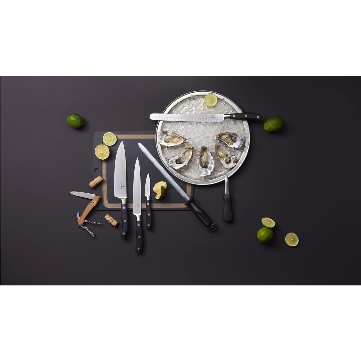 Victorinox Grand Maître, set de cocina profesional, 3 piezas, afilado recto, extra afilado, mango de plástico robusto, negro