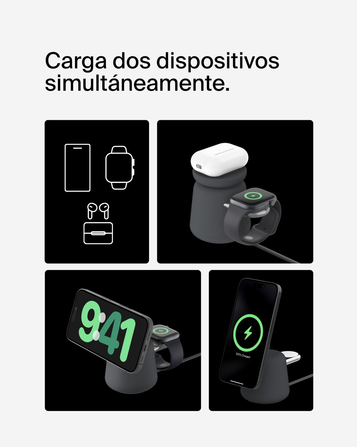 Belkin BoostCharge Pro Cargador inalámbrico 2 en 1 con Qi2 de 15 W, estación de Carga con MagSafe para iPhone Series 16, 15, 14, 13 y 12, Apple Watch, AirPods y Otros, Fuente de alimentación, Negro