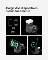 Belkin BoostCharge Pro Cargador inalámbrico 2 en 1 con Qi2 de 15 W, estación de Carga con MagSafe para iPhone Series 16, 15, 14, 13 y 12, Apple Watch, AirPods y Otros, Fuente de alimentación, Negro