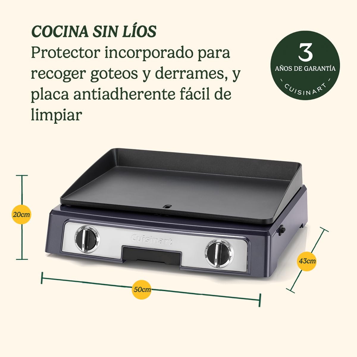 CUISINART PL60BE Plancha eléctrica Independiente 2200 W Negro, Plata, Acero Inoxidable