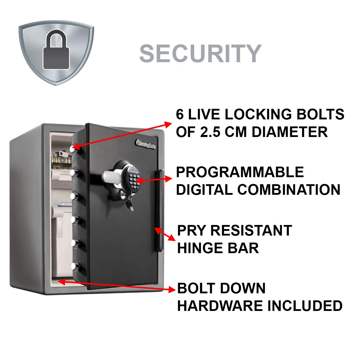 Master Lock SFW205GPC Sentry Safe Caja Fuerte de Seguridad [Ignifuga y Resistente al Agua] [Combinación Digital] [XXLarge], Sin Alarma