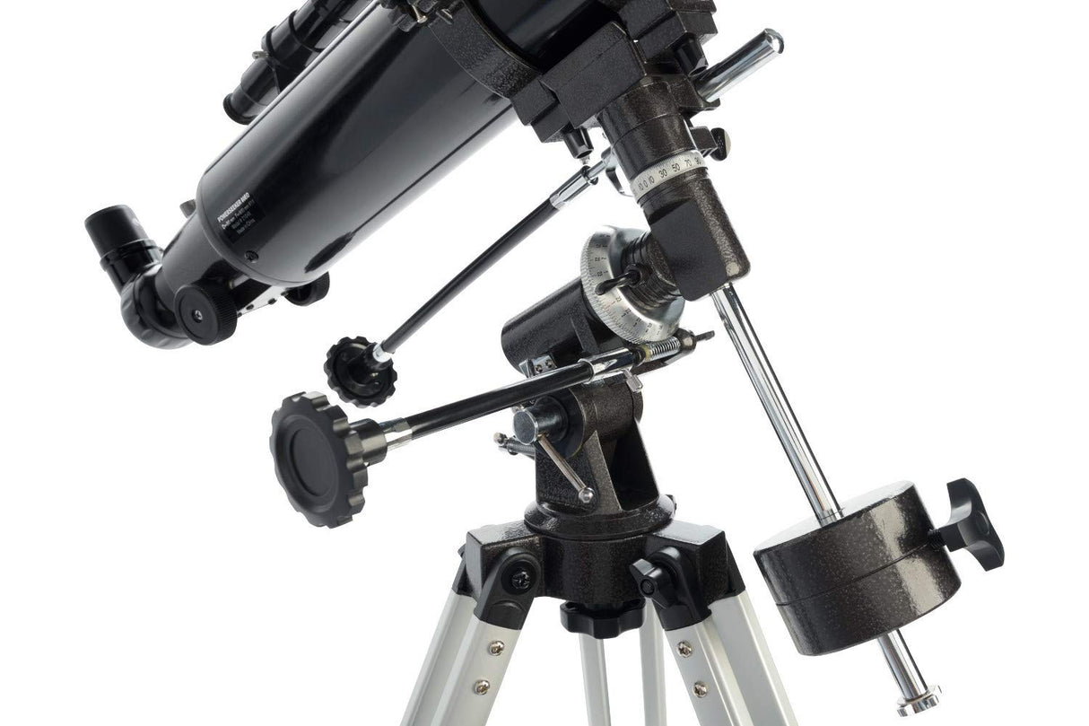 Celestron 21048 PowerSeeker 80EQ Telescopio Refractor: Incluye Dos oculares, Diagonal de Imagen Recta, Lente Barlow de 3 aumentos, trípode Ajustable en Altura y Bandeja de Accesorios de Lujo, Negro