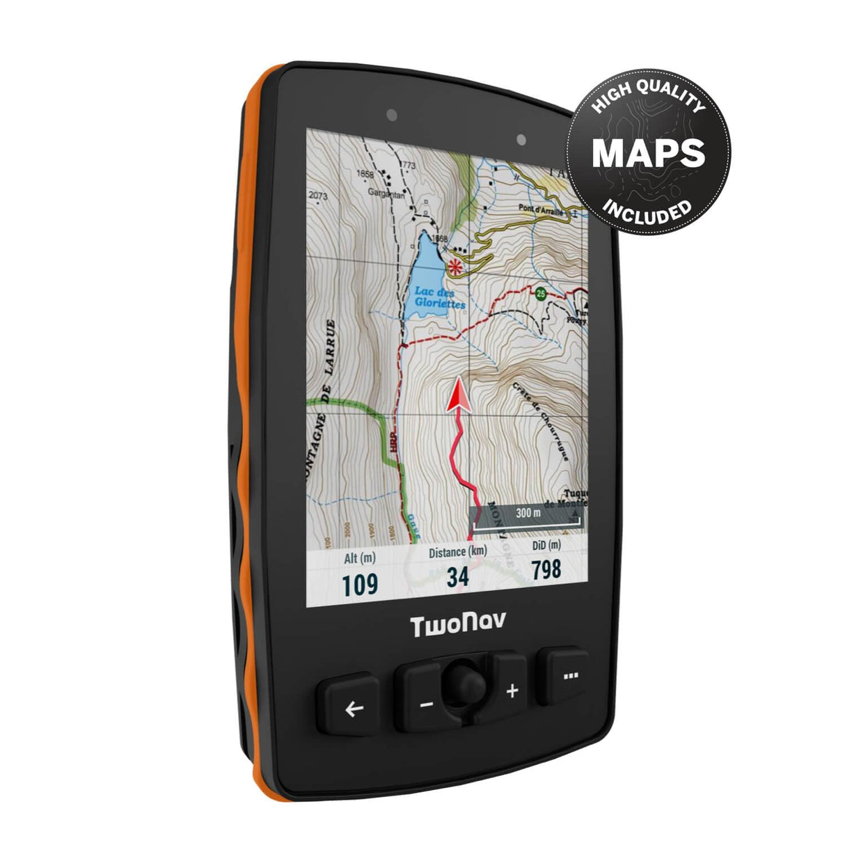TwoNav Aventura 2 Plus + Mapa España Topo Completo, GPS de Mano con Pantalla Amplia 3.7 Pulgadas, Botones y Joystick para montaña, Alpinismo, Trekking o Senderismo con mapas incluidos. Color Naranja
