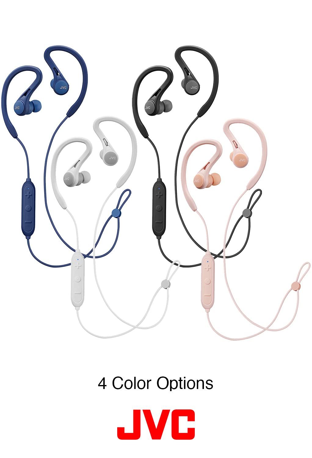 JVC HA-EC25W-B-U. Auriculares Deportivos con Ajuste Seguro y cómodo. hasta 6,5 Horas de batería. Resistente al Sudor. Cable antienredos. Bluetooth. Color Negro