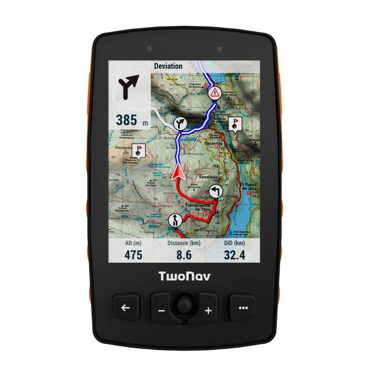 TwoNav Aventura 2 Plus, GPS de Mano con Pantalla Amplia 3.7 Pulgadas, Botones y Joystick para montaña, Alpinismo, Trekking o Senderismo con mapas incluidos. Color Naranja