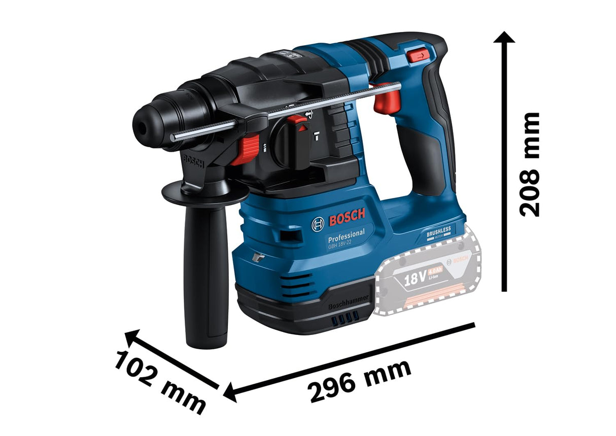 Bosch Professional 18V System martillo perforador a batería GBH 18V-22 (con SDS plus, indicado para perforar orificios entre 6 mm y 10 mm, KickBack Control y Vibration Control)