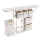 DRW Mueble planchador Grande con alas abatibles y cestos de Mimbre Blanco 130.5x30.5x86.5 cm