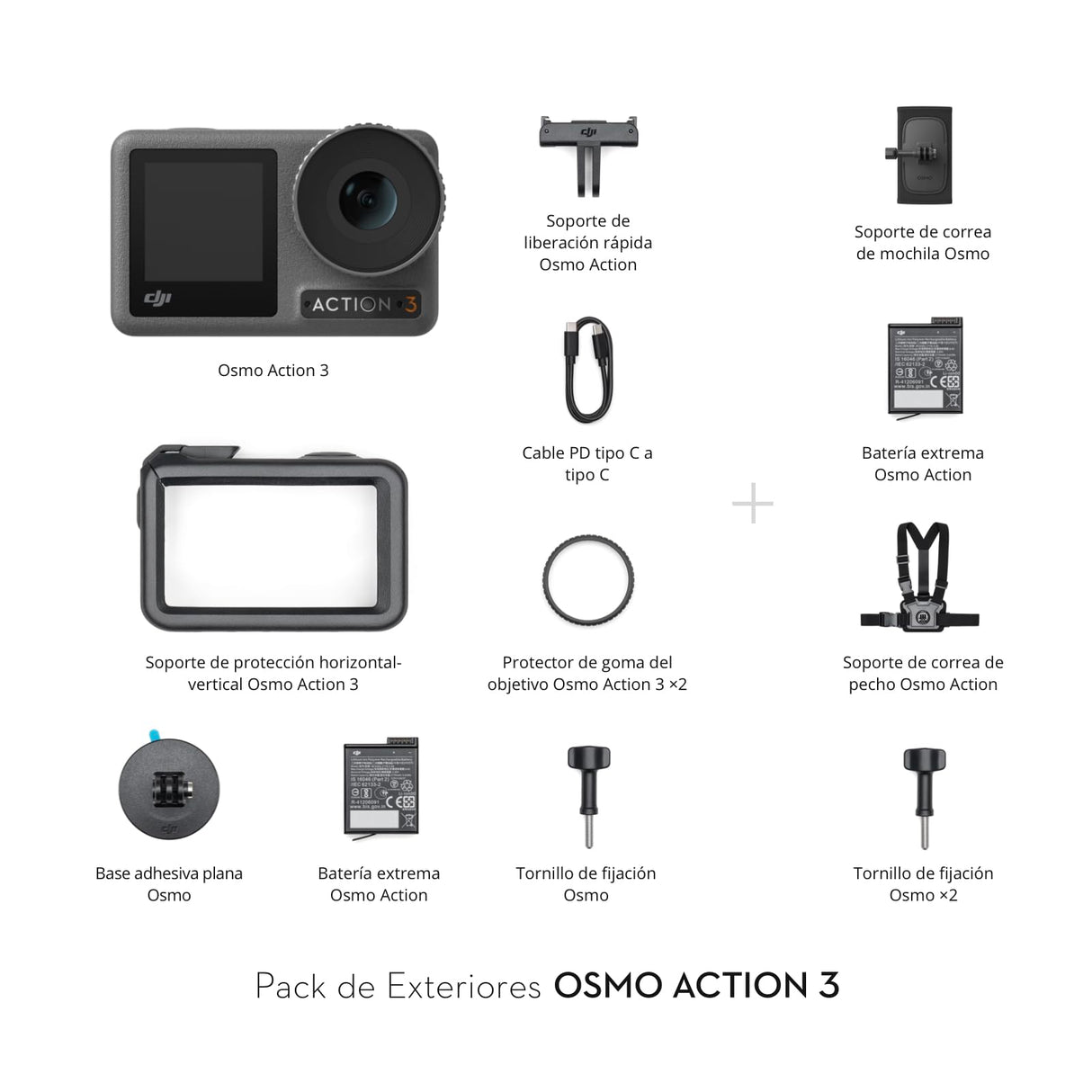 DJI Pack de Exteriores Osmo Action 3-4K/120 fps Cámara de acción con Soportes de Correa de Pecho y de Mochila para Senderismo y Ciclismo, Campo de visión superamplio, HorizonSteady
