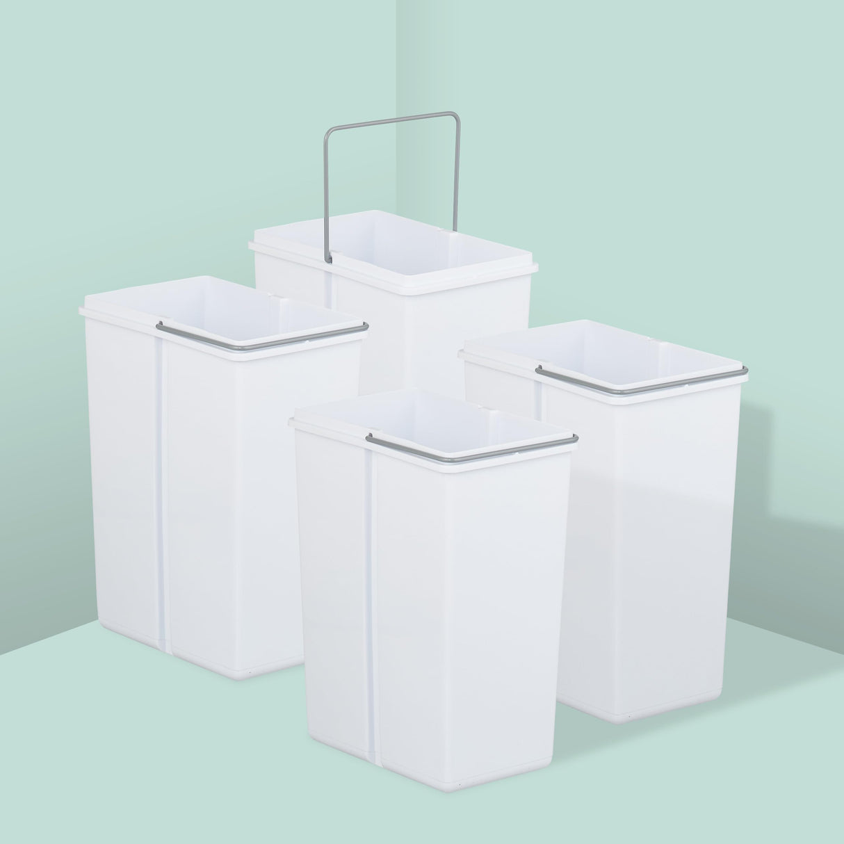 Relaxdays Cubo de Basura Cocina, 4 Compartimentos, 4X 8L, 34,6x34x51,8 cm, Extraíble, Papelera Fregadero, Blanco, Acero, Plástico, 4 x 8 L