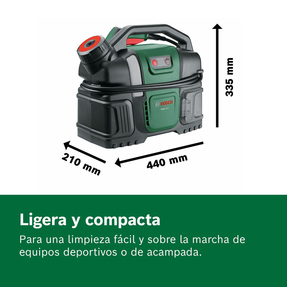 Bosch Hidrolimpiadora móvil para bicicletas Fontus 18V-6 (depósito de agua de 6 L, 8 niveles de presión, espacio para guardar la manguera y la pistola, incluye 1 batería de 2,0 Ah 18V y cargador)