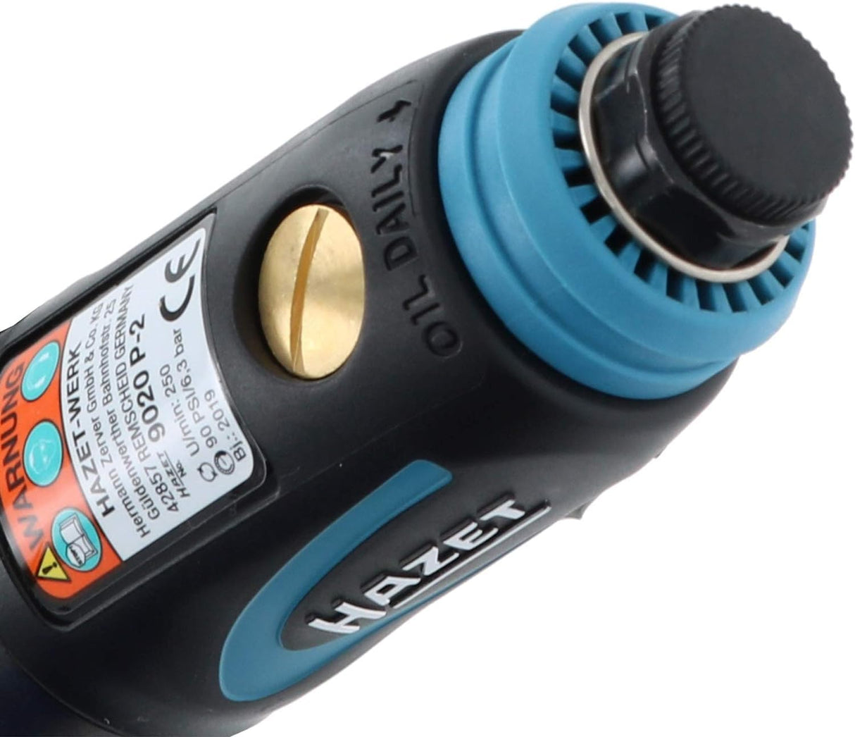 Hazet mini destornillador de carraca 9020P-2, diseño corto, 250 rpm, baja vibración, accionamiento cuadrado de 6,3 mm (1/4 pulgada), para reapriete manual con pares 60 Nm