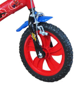 ATLAS Bicicleta de 12 Pulgadas Spiderman Equipada con 2 Frenos, Placa Delantera Decorativa, Guardabarros, cárter y estabilizadores + bidón y portabidón Trasero, Niños, Rojo/Azul, 12''