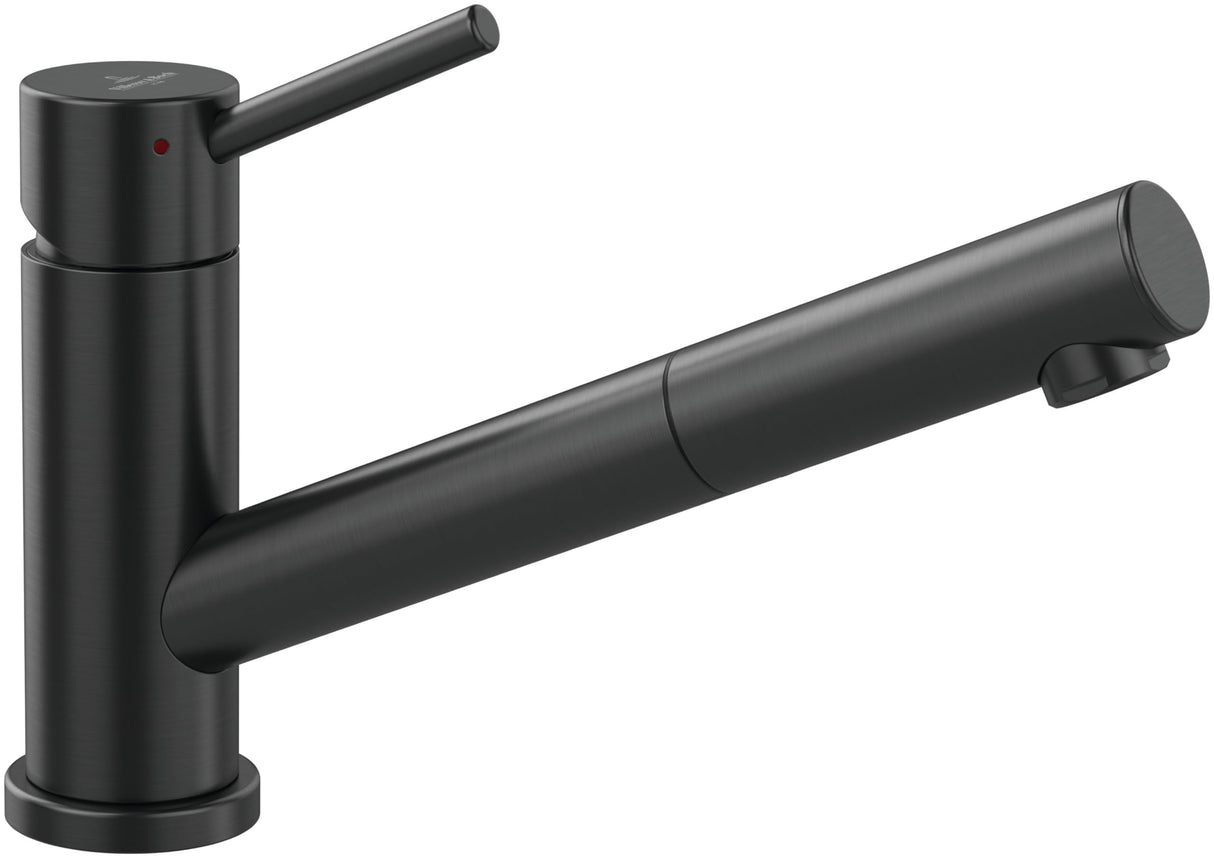 Villeroy & Boch Como Shower grifería de cocina, alta presión, grifo de cocina con rociador extraíble y radio de giro de 120°, grifo de fregadero de bajo consumo, altura del caño 120 mm, antracita