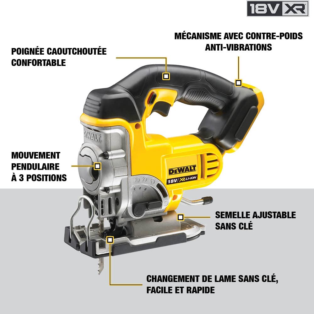 DEWALT DCS331N-XJ - Sierra de Calar XR 18V, Velocidad Variable 0-3000 cpm, Corte en Madera 135 mm, Metal 10 mm, Acción Pendular, Cambio Rápido de Hoja, Base Ajustable, Sin Batería ni Cargador