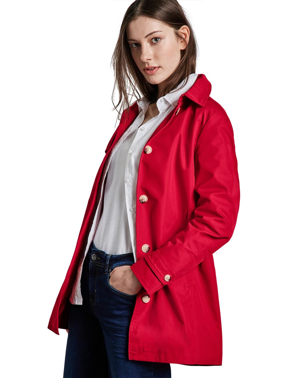 STREET ONE A101213 Gabardina, Rojo Fuerte, 40 Mujeres