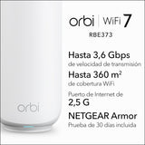 NETGEAR Orbi Mesh WiFi 7 Orbi Serie 370 (RBE373) | Doble Banda WiFi 7 - Router inalámbrico + 2 extensors de Rango, Funciones de Seguridad, 3,6 Gbps, Cubre 360 m2, 70 Dispositivos, BE3600