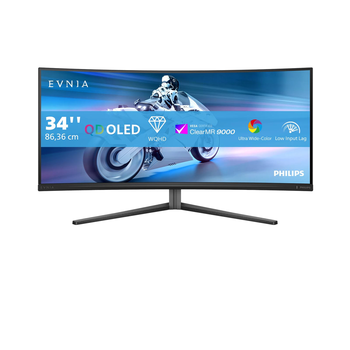 Philips Evnia 34M2C6500AM - Monitor Curvo OLED WQHD de 34 Pulgadas, 175 Hz, 0,03 ms, FreeSync Premium Pro, Comp. G-Sync, HDR400 (3440x1440, 2X HDMI, DisplayPort, USB Hub) Gris Oscuro