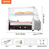 VEVOR Máquina de Rodillos para Perros Calientes de 56,2 x 47,5 x 44,2 cm con una Parrilla de Acero Inoxidable de Calidad Comercial, 50 °C-250 °C, 2,2 kW, para Puestos de Comida, Fiestas y Barbacoas