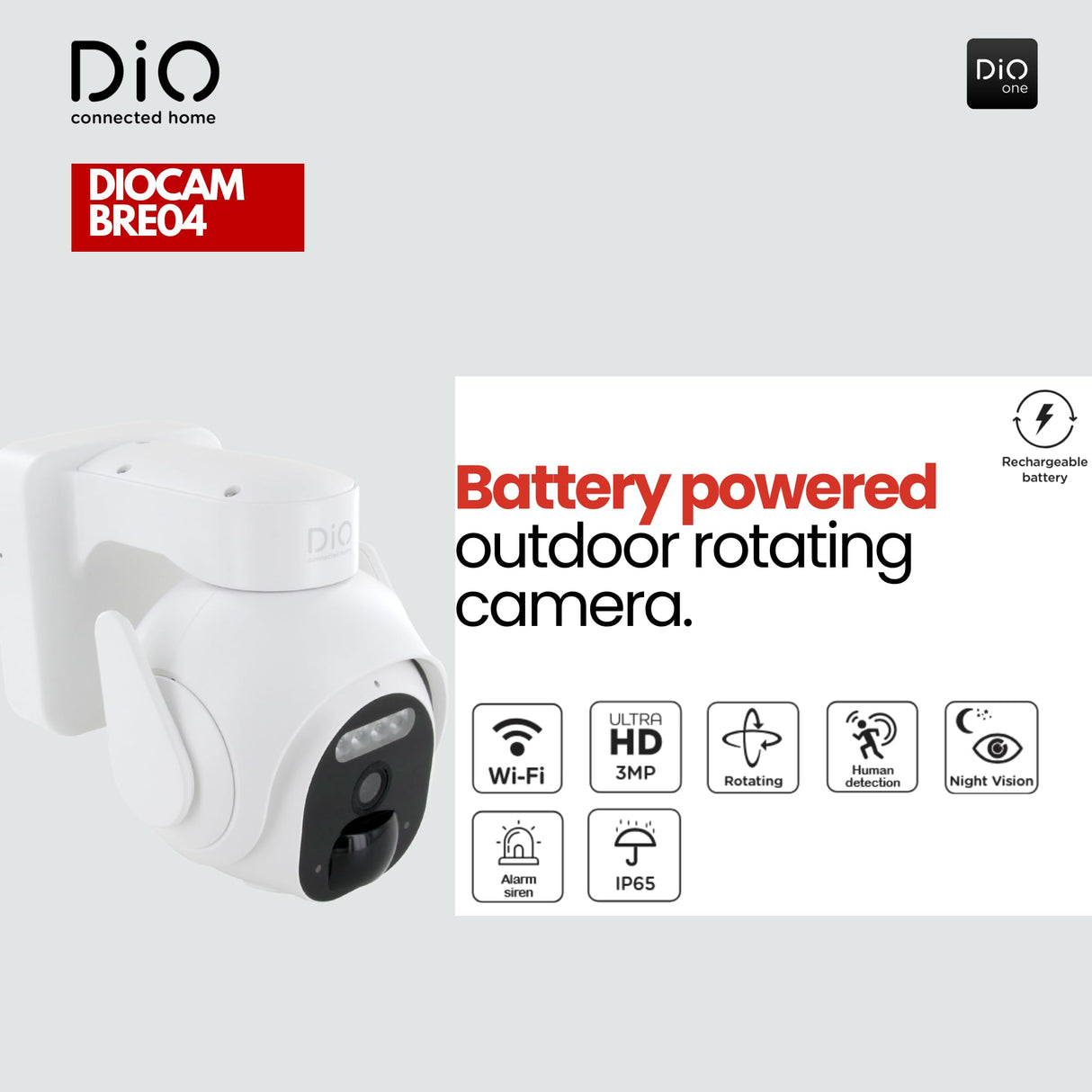DIO Connected Home - Juego de 2 cámaras Exteriores giratorias con batería de 3 MP