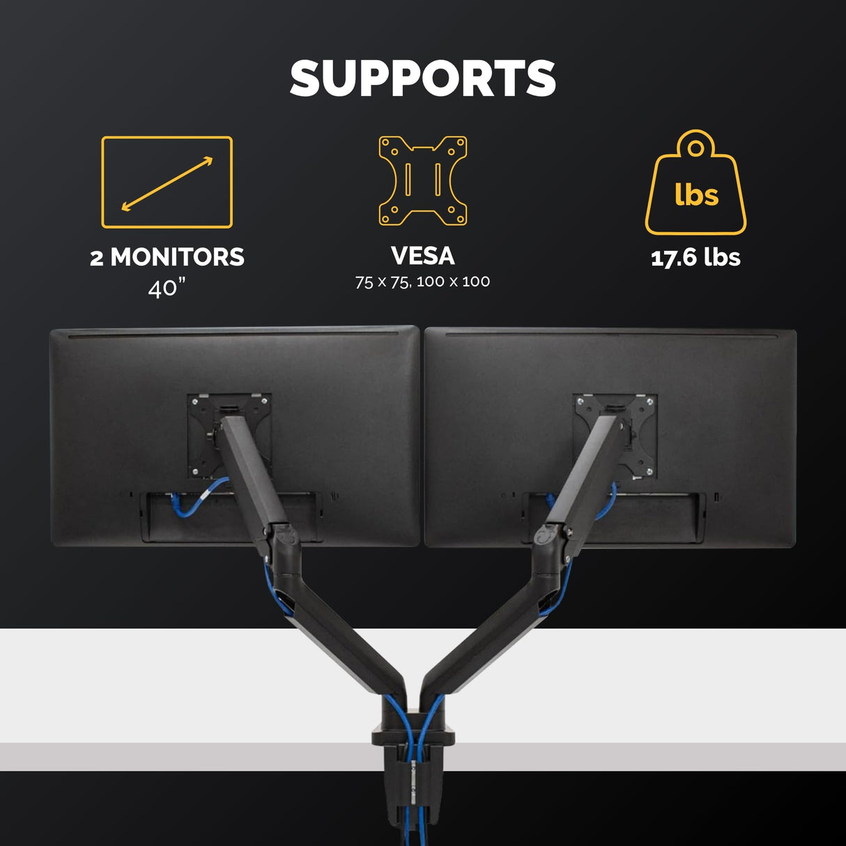 Fellowes Brazo para Monitor Doble Platinum Series - Soporte para Monitor Ajustable, con Funciones de inclinación, Giro y rotación y con 2 Puertos USB - Tamaño máximo del Monitor 32" - Negro