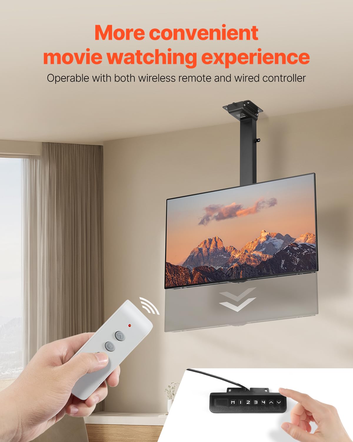 VEVOR Soporte para TV de Pared motorizado, Marco Soporte para TV Dimensiones de 813 a 1397 mm, Marco Porta televisión Plegable Ajustable con VESA máx. 60 x 40 cm, Carga máx. 54 kg