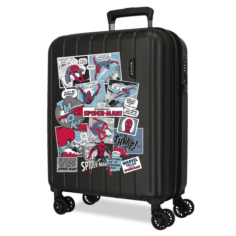 Joumma Marvel Spiderman Comic Maleta de Cabina Negro 40x55x20 cms rígida 2,8 kgs Cierre TSA Integrado ABS 2,8 kgs 37L Extensible Equipaje de Mano