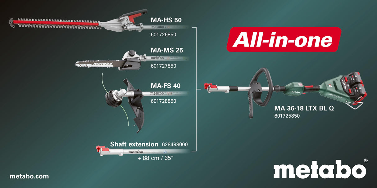 Metabo Motor Multifuncional MA 36-18 LTX BL Q - 18V - Sin Escobillas, Portátil y Sostenible sin Batería