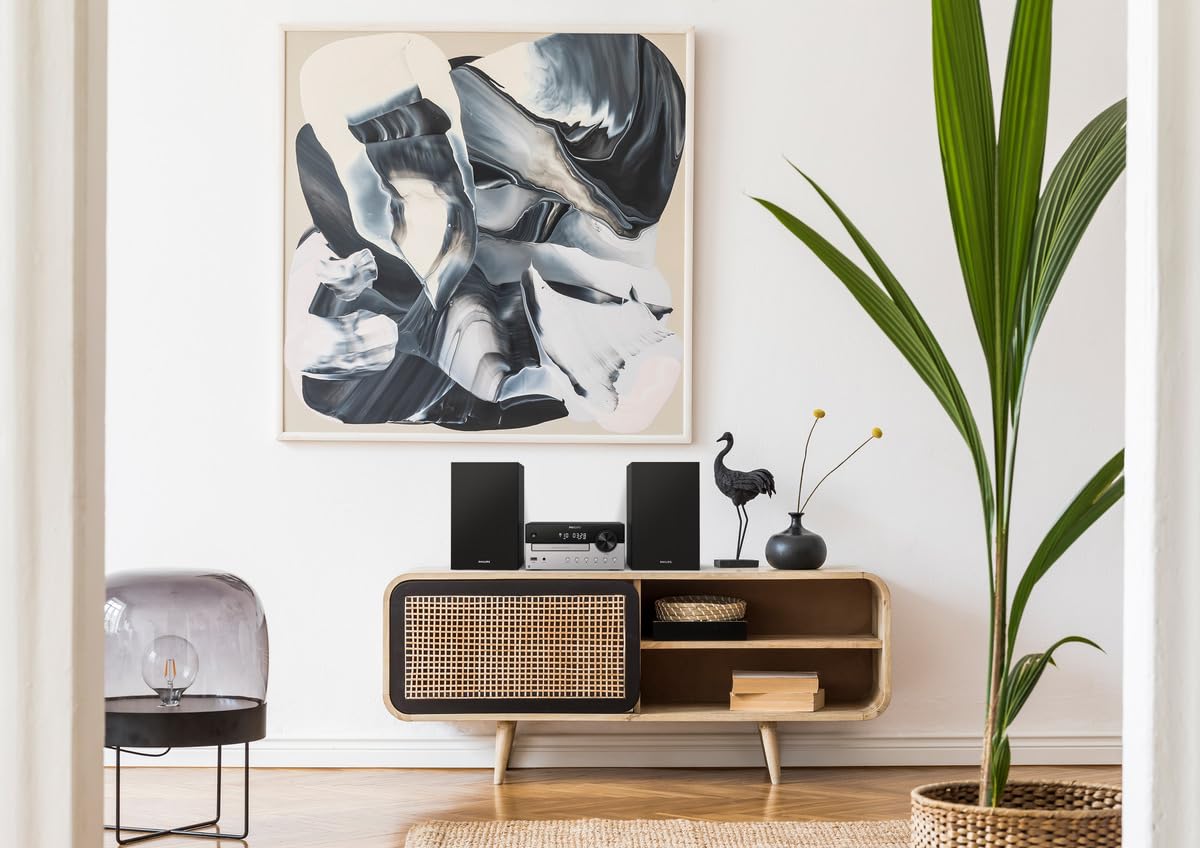 Philips M4205/12 Micro Hi-Fi Music System with Bluetooth | 60W RMS | CD, MP3-CD, USB, FM | Bass-Reflex Loudspeakers | USB Port for Charging