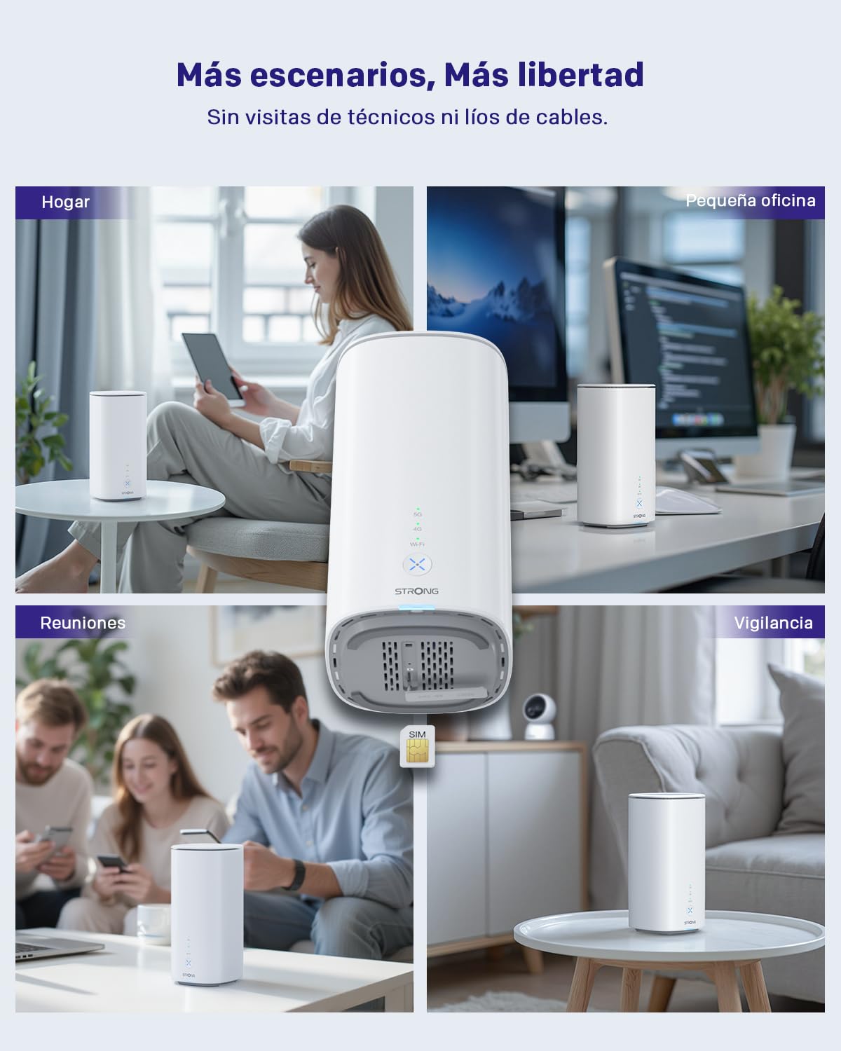 STRONG Router 5G SIM WiFi 6 AX3000 CPE, hasta 3.2 Gbps, 2.5GE WAN/LAN & 1GE LAN, RJ11 VoIP/VoNR, Compatible con Mesh, Chipset Qualcomm (5GROUTERAX3000)