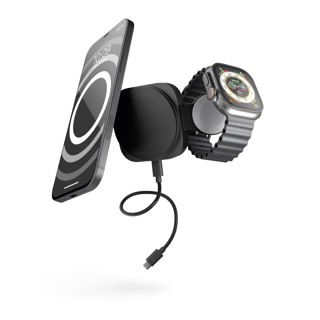 Zens Travel Wireless Charger Pro 2, Cargador inalámbrico MagSafe y Qi2 de 15 W para iPhone 16/15/14/13/12, Apple Watch y AirPods, Incluye Cable USB-C de 1 m, Negro