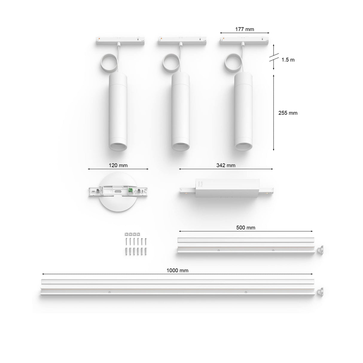 Philips Hue - Perifo Iluminación en carril Luz Blanca y de Colores - Set carril y 3 lámparas colgantes (blanco) - 171.5cm- Anclajes incluidos