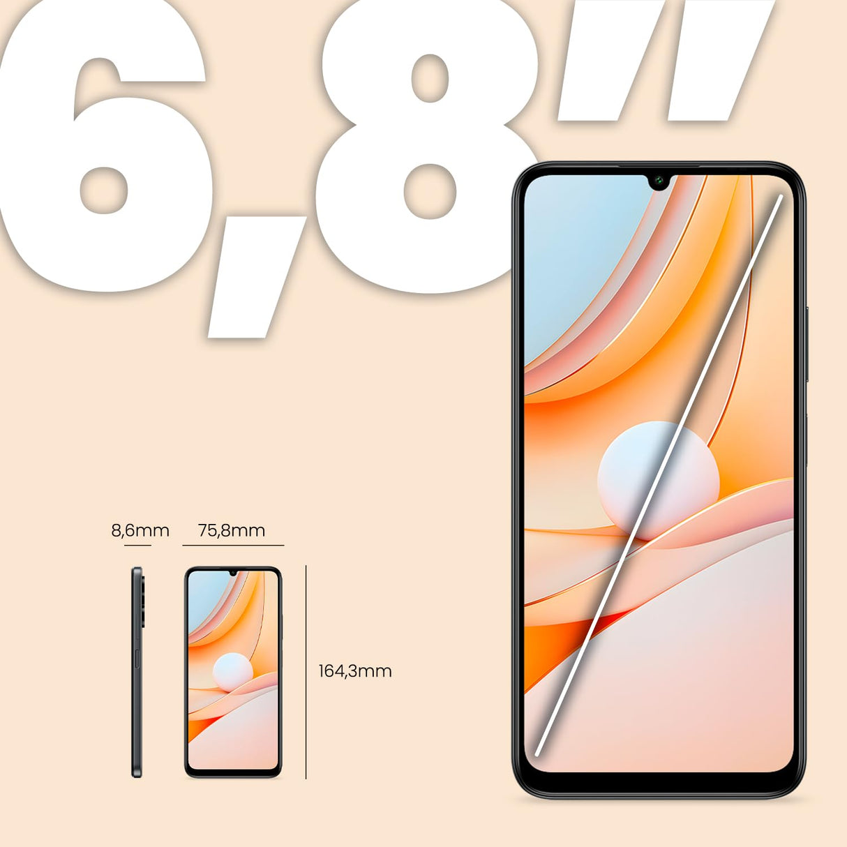 SPC Discovery 3 SE – Smartphone 6,8” HD+ | 64GB Memoria Interna y 4GB RAM | 13MP Dual CAM AI | NFC y biometría | Android 14 | Batería 5000mAh – Color Dark Matter