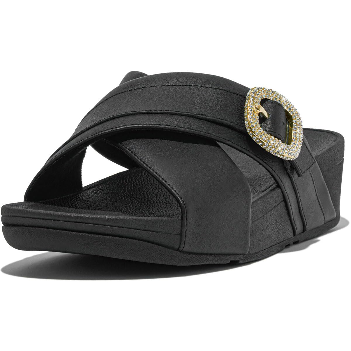 Fitflop Sandalias Cruzadas de Cuero con Hebilla de Cristal Lulu, Mujer, Black, 39 EU