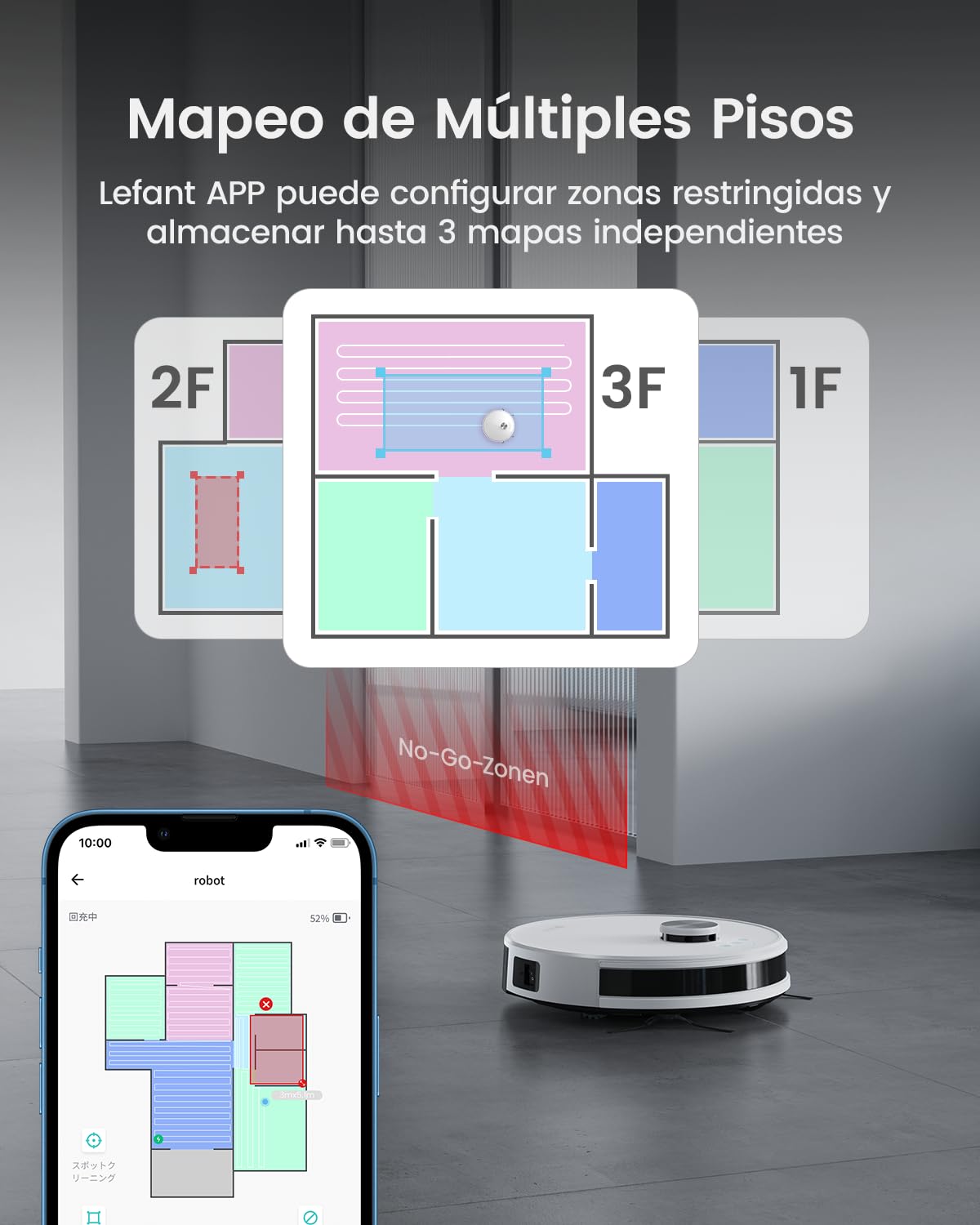 LEFANT M1 2 en 1 Robot Aspirador y Fregasuelos, 4000Pa, Navegación dToF, 200min, Auto-Recarga, WiFi, 8 Zonas No-Go, Ideal para Pelo de Mascotas/Alfombras