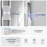 TP-Link RE655BE - Repetidor Wi-Fi 7 de Tres Bandas BE9300, hasta 5764 Mbps (6 GHz) + 2882 Mbps (5 GHz) + 688 Mbps (2,4 GHz), EasyMesh, 1 Puerto LAN de 2,5 Gigabit, 4 Antenas externas, WPAA