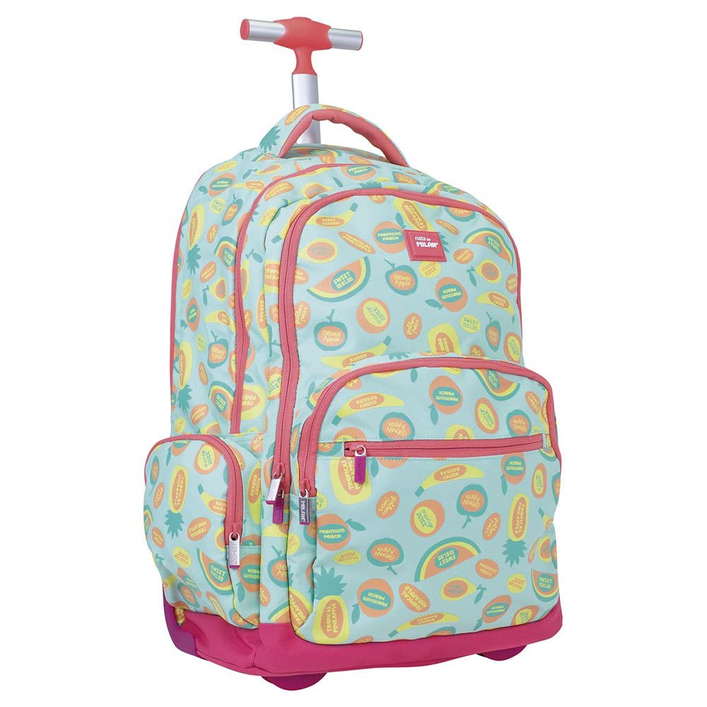 MILAN® Mochila con ruedas 6 cremalleras (25 l) serie especial Frutikis, verde y naranja
