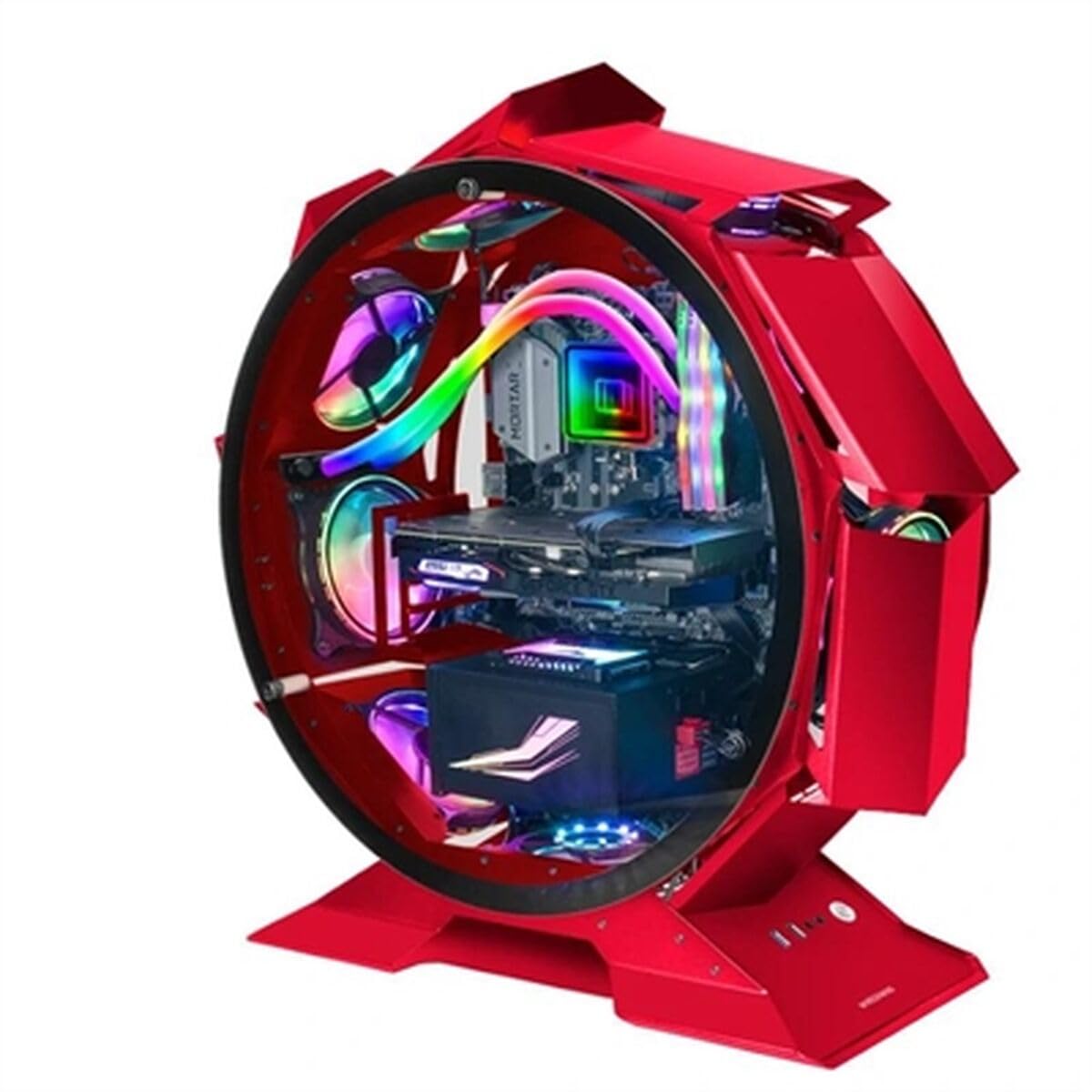 Mars Gaming MCORB, Caja de Ordenador Gaming Micro-ATX XL, Diseño Circular Custom, Doble Cristal Templado, Chasis PC, Rojo
