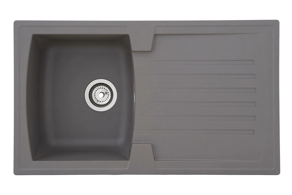 Respekta Boston Fregadero de Mineralite en gris hormigón/Fregadero empotrado de 1 cubeta de 86 x 50 cm/Apto para bases a partir de 45 cm de ancho